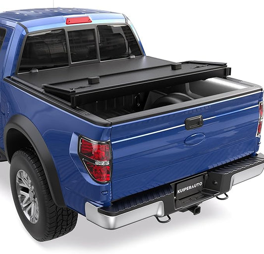 Fiberglass Hard Tri Truck Bed Tonneau Cover Compatible for 2015-2025 Ford F150 F-150 Styleside (Not for Flareside) 5.5FT Bed (incl Utility Track System w/Light Strip)