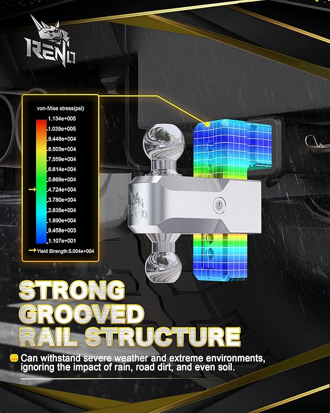 RENO Adjustable Trailer Hitch, Fits 2.5 inch Receiver Hitch 6" Rise/Drop Tow Hitch, Heavy Duty 2" & 2-5/16" Ball Hitches with 18,500 LBS GTW (1 Pack, Aluminum)