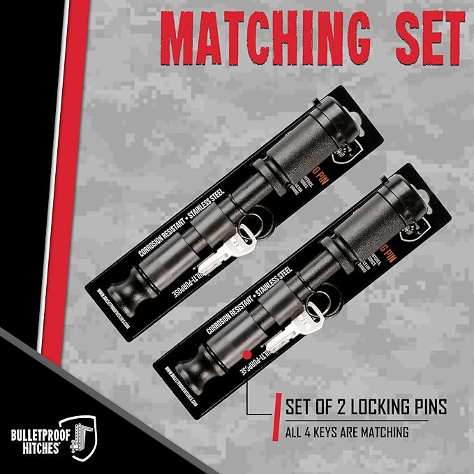 BulletProof Hitches - 5/8" Trailer Hitch Locking Pins - Universal Fit, Stainless Steel, Weather Resistant Rubber Cap - Black, 2 Pack