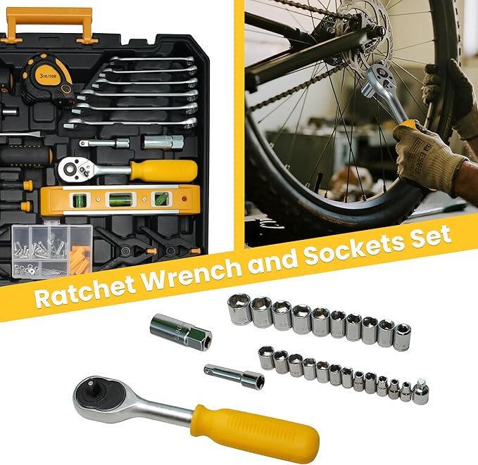 Tool Set with Screwdrivers, Ratchet Wrenches, Socket Wrenches, Hand Saw, Hammer – General 168-Piece Tool Kit for Home, Car, Dorm, Motorcycle, Plumbing Repairs