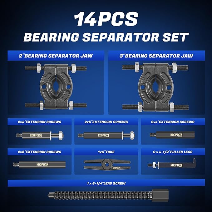 Bearing Puller and Splitter Kit, Separator and Puller Set, Pinion Bearing Puller and Wheel Removal Tool, 5 Ton Capacity Bearing Separator with 2’’ and 3’’ Bearing Separator Jaws, 14Pcs (Blue)