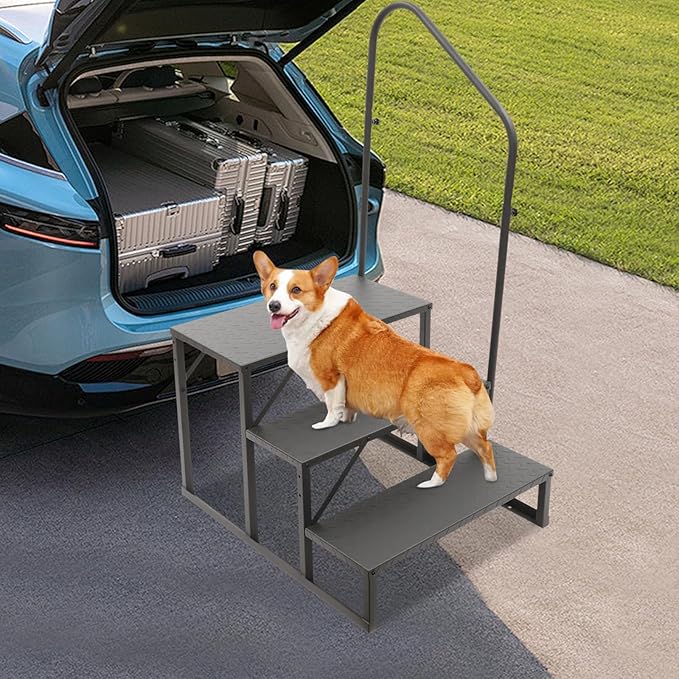 RV Steps with Handrail, 3 Steps RV Ladders with Anti-Slip Pedals, Mobile Home Stairs for Travel Trailers, Heavy Duty Camper Steps for Camper, Porch, Spa