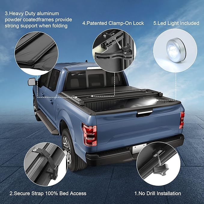 Soft Tri-Fold Truck Bed Tonneau Cover Replacement for 2015-2024 Chevy Colorado/GMC Canyon 5.2FT Bed Fleetside