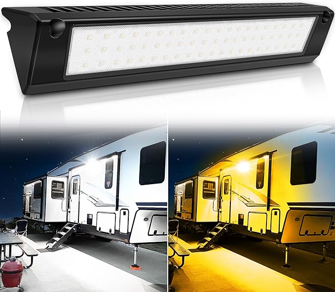 LED RV Exterior Porch Utility Light Waterproof 10-30V DC Low Current 13" Lighting Fixture 90W 2800LM Aluminum Base led Scene Lighting for RV, Trailer, Camper(6000K Nature Yellow White)