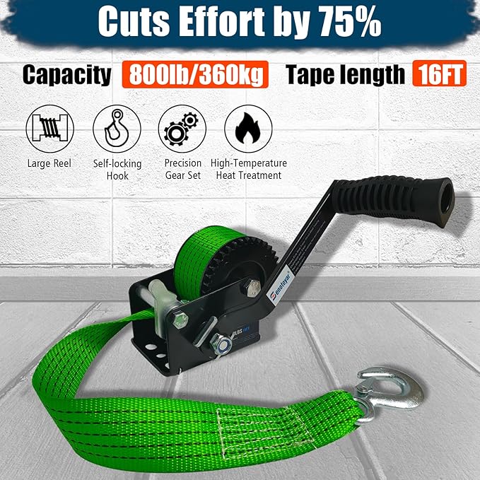 Heavy Duty Boat Trailer Winch,HandCrank Winch 880lbs Capacity with 16FT Strap,2-Way Ratchet 4:1 Gear Switchable Hand Crank Winch for Boat,Trailer,Truck,RV,ATV and Jet Ski