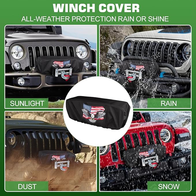 Winch Cover,Heavy Duty UV-Resistant Waterproof & Dust-Proof Cover for 8500-17500 Lbs Electric Winches,Universal Indoor/Outdoor Weather-Resistant Protection with Drawstring,Fits Jeep/ATV/Boat/Trailer
