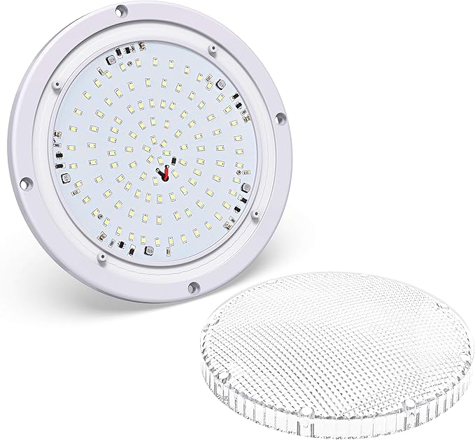 RV Trailer Camper 1000 Lumen 5th Wheel White 8.5" Round Scare Porch 12V LED Light (LED Light 1000 Lumen)