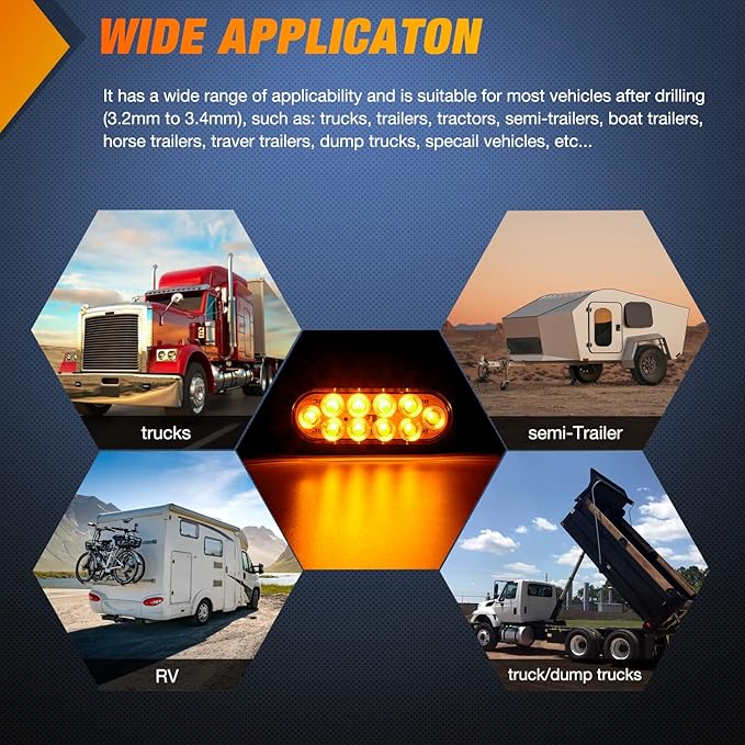 Nilight 6 Inch Oval Amber LED Trailer Tail Lights 2PCS 10 LEDs Waterproof Turn SignalsTrailers Lights for Truck RV Boat Bus Lorry Camper Van Caravan