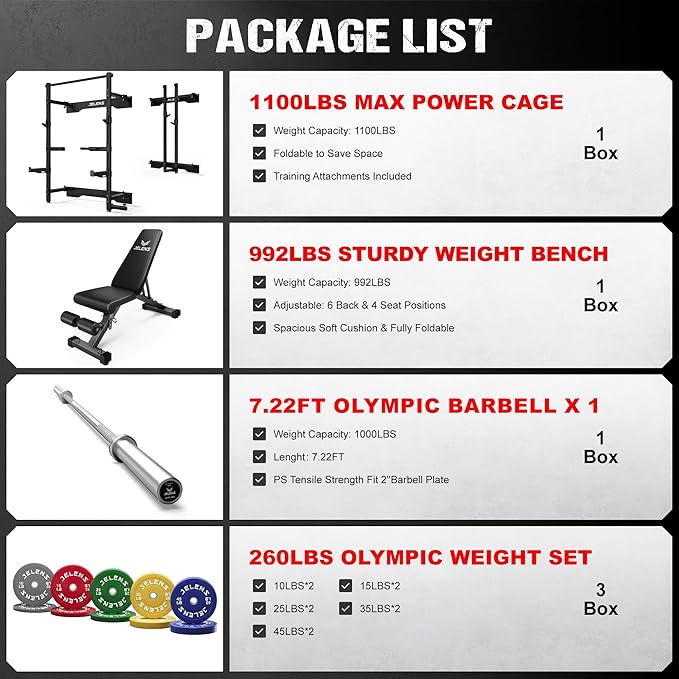 Folding Squat Rack, Wall Mounted Power Rack for Home Gym, Space Saving Multi-Functional Power Cage with Attachments