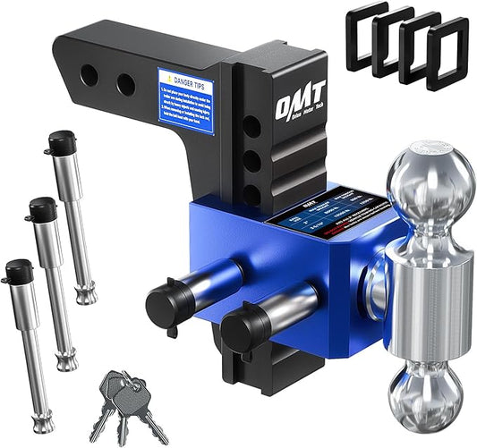 Orion Motor Tech Adjustable Trailer Hitch, Heavy Duty Drop Hitch 2 inch Receiver, 6" Drop & Rise Hitch with 2" & 2-5/16" Balls, 360° Dual-Ball Mount with 12500 lb. Towing Capacity for Class III & IV