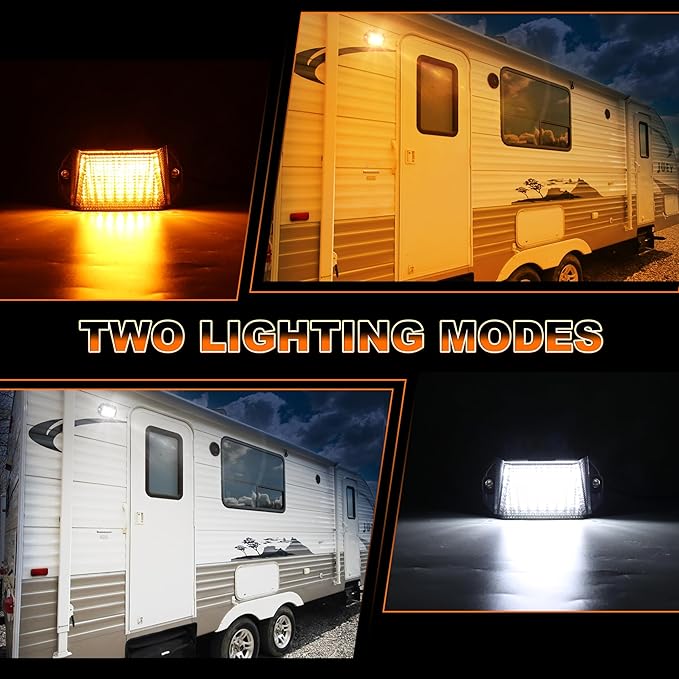 RV Exterior Light, 1300LM Aluminum LED Porch Light With Dual Color White/Amber for RV Camper Trailers Truck Porches Towing 5th Wheels 1 PCS