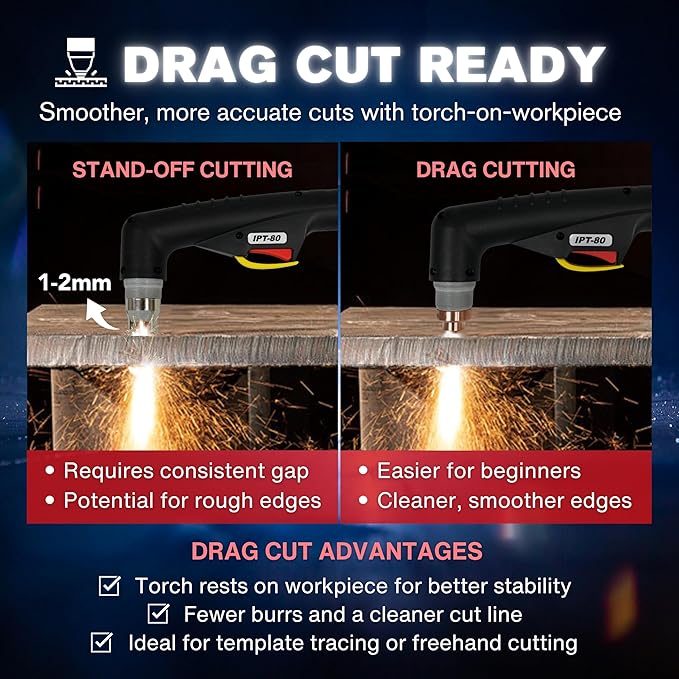 Series LTP8050 CNC | 80A Blowback Plasma Cutter, THC/ARC OK, Drag-Cut, 1" Clean (1.5" Sever), 220V, LED Display & Front Regulator, Air Filter for CNC Table
