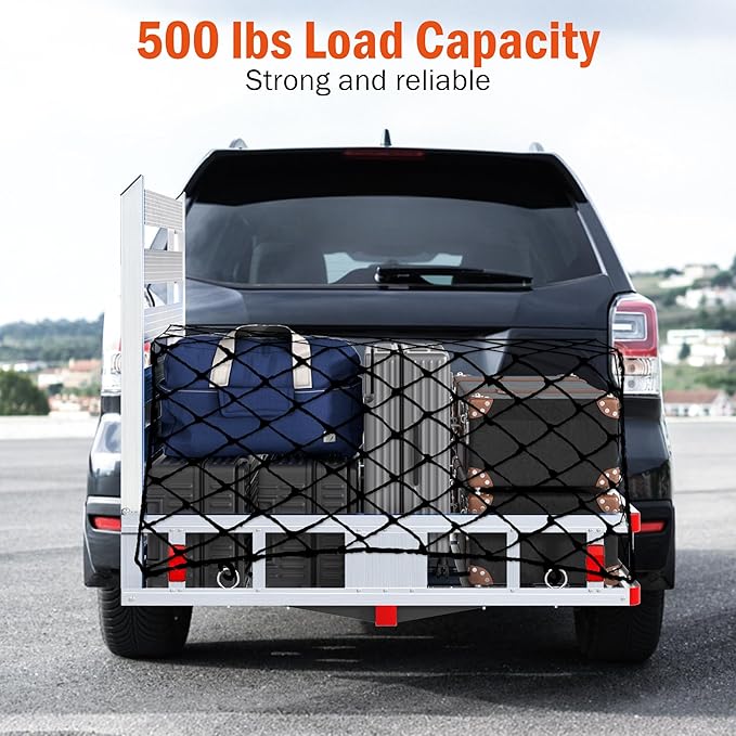 Aluminum Hitch Cargo Carrier with Ramp, 50" x 29.5" x 8.7" Trailer Hitch Cargo Carrier Hitchs Mount Cargos Hitchs Carriers, 500lbs Capacity, Fit 2" Receiver for Suvs Trucks Vans Pickups Camping