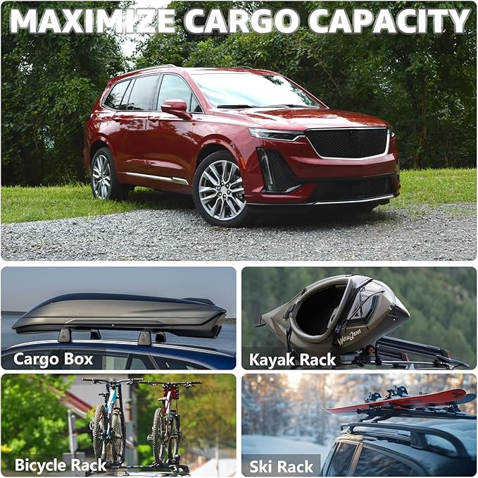 Roof Rack Cross Bars Compatible with Cadillac XT6 2020-2025, Adjustable Aluminum Heavy Duty 300 LBS Anti-Theft Lock Cargo Carrier Rooftop Crossbar Accessories for Bike, Basket, Snowboard,Luggage,Kayak