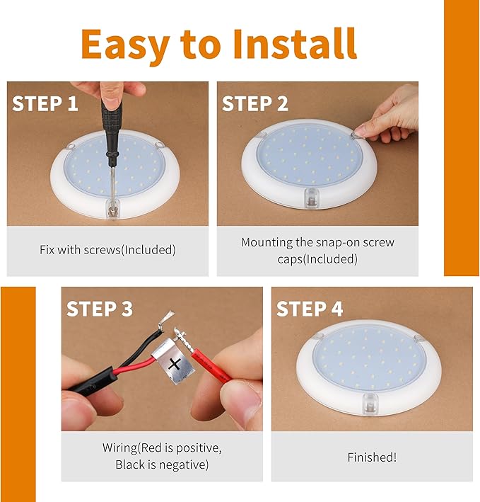 RV Lights Exterior,12-24V LED RV Exterior Light 1100LM IP68 Round Surface Mount Scare Light for RV Trailer, Boats, Campers, 5th Wheels