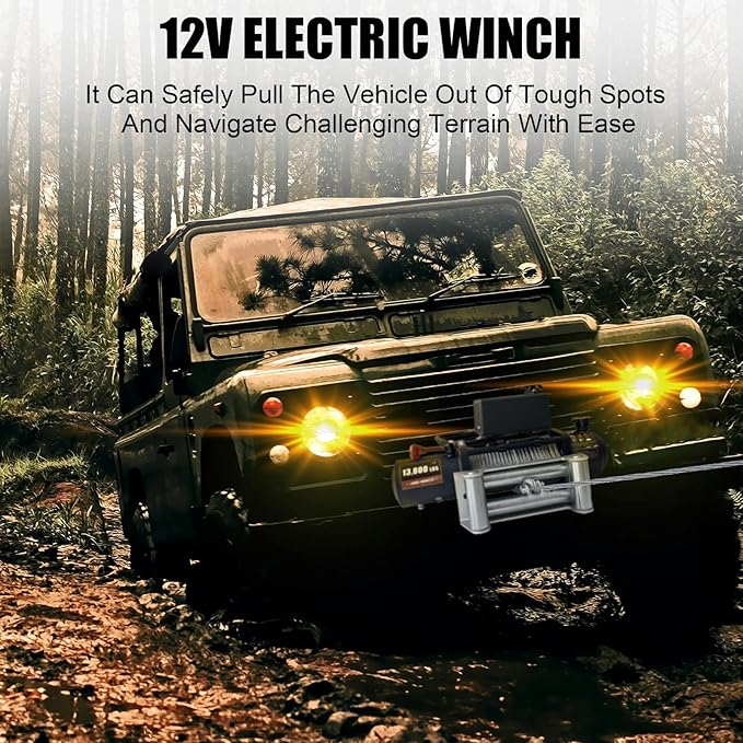 13800lbs Electric Vehicle Winch, Waterproof IP67 80ft Steel Cable Truck Winch with Wireless Handheld Remote, 12V Power Winch for Towing UTV Off Road Vehicle