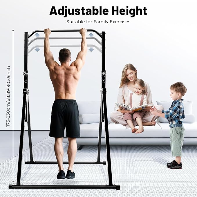 Triangular Pull Up Station,440lbs Load Capacity Adjustable Height Home Pull Up Bar,Foldable Power Tower Dip Station Pull Up Ba,Fitness Triangular Design Pullup Dip Station Rack