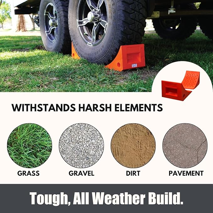 SECURITYMAN Heavy Duty Wheel Chocks (2 Pack) - Durable, Non-Slip, Solid Rubber Wheel Chocks for Boat Trailers, RV, Truck, Camper - Perfect on All Surfaces and in All Weather - Orange…