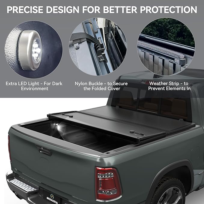 AUTOSAVER88 FRP Hard Tri-fold Truck Bed Tonneau Cover Fit for Ford F-150 F150 2004-2014 5.5ft Bed (Excl. Raptor Series)