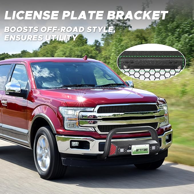 Bull Bar Fit for Ford F150 2004-2025 with LED Light & w/License Plate Bracket DIY Paintable Truck Front Bumper Brush Push Bar Front Grille Guard Protector