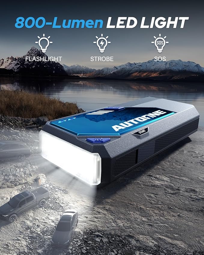 AUTOONE M4 Jump Starter 8000A Car Battery Jumper Starter Portable, 12V Jump Pack (All Gas/12L Diesel) Jump Box for Car Battery with Built-in Booster, Storage Case, LED Light, Jumper Cables