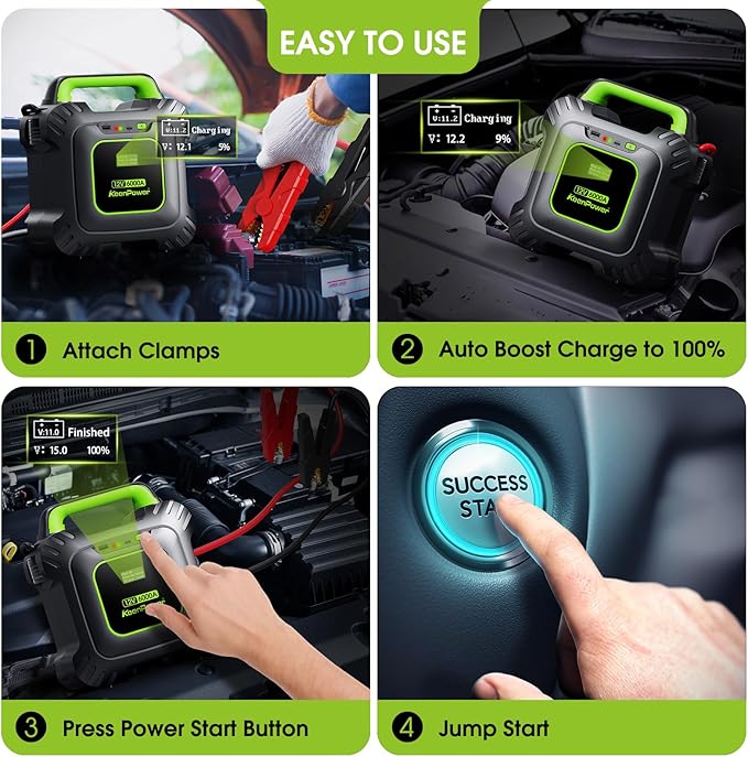 KeenPower 6000A Super Capacitor Jump Starter [Upgraded Clamps & Screen Version] – No Traditional Battery, Powered by 6X 3000F Supercapacitors, Works in -45°F Env, 3-Mins Fast Charging for Instant Use