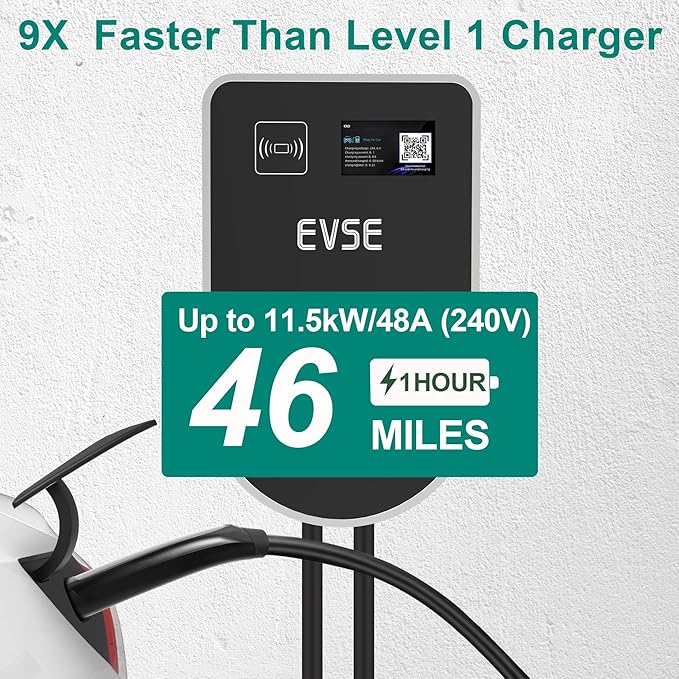 RUTU Level 2 EV Charger for Tesla Model Y/X/3/S, 48A 240V Adjustable Electric Vehicle Charging Stations Up to 11.5Kw,Smart WiFi Enabled 14-50 Plug NACS Level 2 Charger with Flexible 25Ft Cable