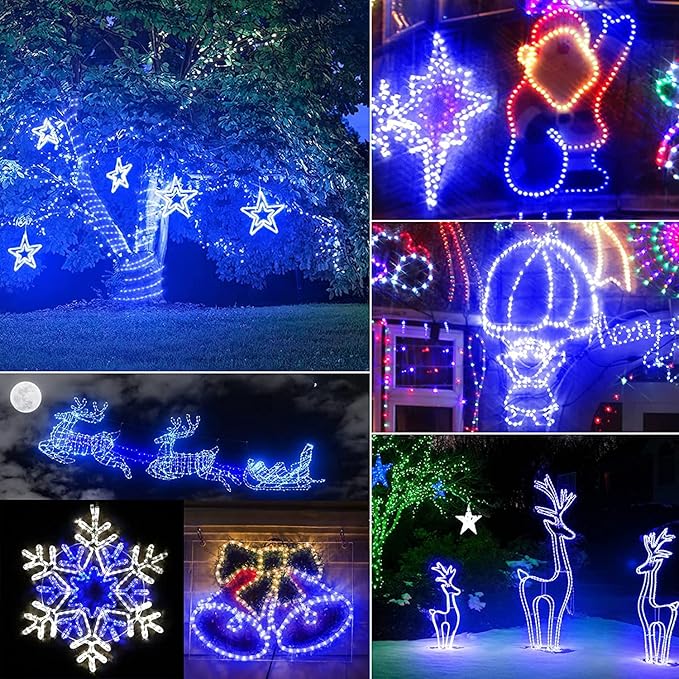 New Upgraded Solar Rope Lights for Outside Waterproof 500 LED 170ft 19 Modes Solar String Lights with Remote Timer Dimmable USB Rechargeable Tube Light for Yard Pool Christmas Decoration (500LED-Blue)