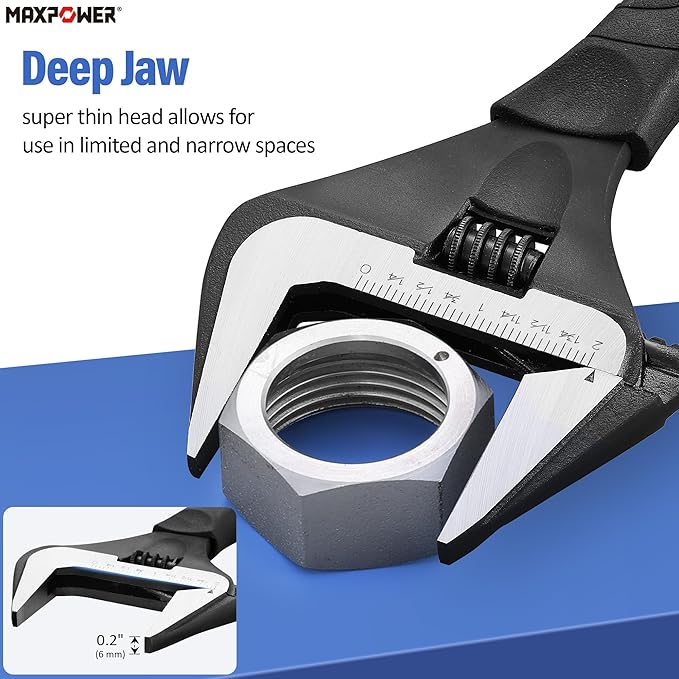 MAXPOWER 6 8 10 inch Adjustable Wrench Set, Wide Jaw Capacity 1.4" 1.6" 2" (35mm 40mm 50mm)