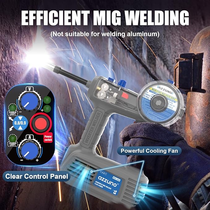 AZZUNO Handheld MIG Welder 100A, 110V Flux Core Welder Machine with 360° MIG Torch, Portable Gasless MIG Welding Machine, Handheld Wire Feed Welder