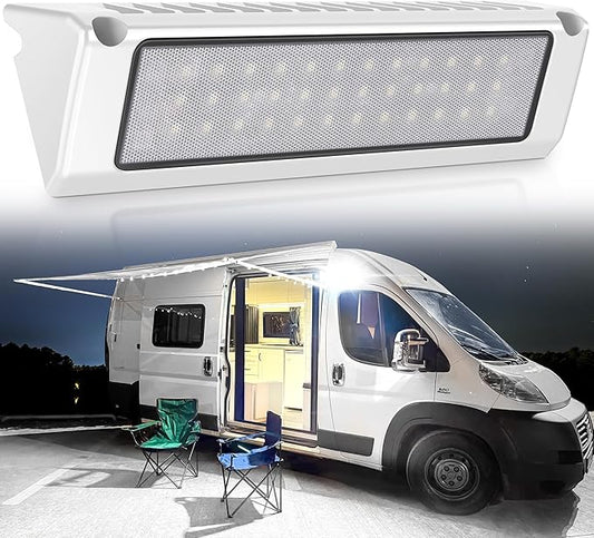 LED RV Exterior Porch Utility Light White Waterproof 10-30V DC Low Current 9" Lighting Fixture 54W 2000LM Aluminum Base led Scene Lighting for RV, Trailer, Camper(6000K Nature White)