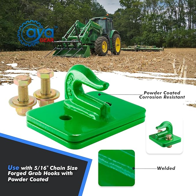 2 Pack 5/16-in Bolt On Grab Hook Mount with Backer Plate Grab Hook Grade 70 Forged Steel Tow Hook Work Well for Loader, Tractor Bucket, RV, UTV,Truck (Green)