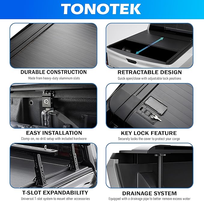 Aluminum Retractable Tonneau Cover Fits 2015-2026 Ford F-150 6'5" Bed (78.9")