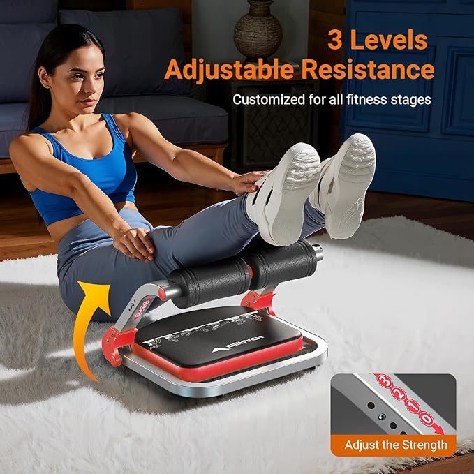 MERACH Ab Machine for Home Gym, Adjustable Ab Trainer with 3 Resistance Levels, Sit Up Exercise Equipment for Core Workout, Automatic Rebound Ab Crunch Machine, Ab Workout Equipment for Stomach