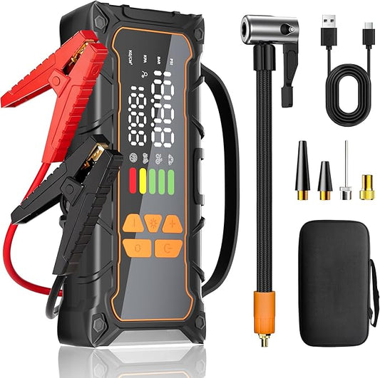 Battery Jumper Starter Portable, Jump Starter with Air Compressor-4000A 12V (7.0L Gas/ 6.0L Diesel) with 160PSI Tire Inflator, 10000mAh Jump Box Car Battery Jump Starter, Jumper Cables, LED Light