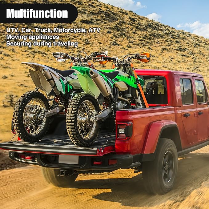 Nilight Ratchet Tie Down Straps 4500Lbs Max Break Strength 1”×15’ Heavy Duty Motorcycle Straps with S Hooks Rubber Handle and 1” ×12’ Soft Loop for UTV Motorcycle Moving Securing Cargo (Orange 4 Pack)