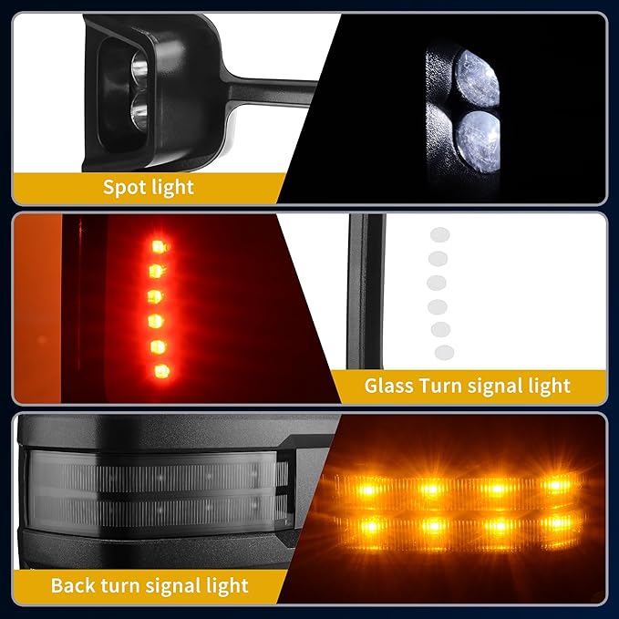 DWVO Towing Mirror Compatible with 14-18 Silverado 1500 2500 3500 Suburban Avalanche Tahoe, GMC Sierra Yukon, Telescoping Power Heated Switchback Turn Signal Light Chrome