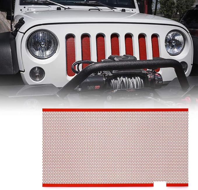Xprite Red Aluminum Alloy Mesh Grill Inserts Compatible with 2007-2018 Jeep Wrangler JK JKU Original Front Hood Matte Grille Grid