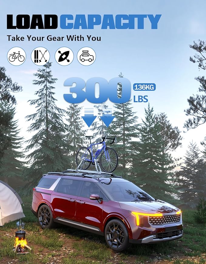 FengYu 300lb Lockable Roof Rack Cross Bars Compatible with 2022-2026 KIA Carnival & Carnival Hybrid, Heavy Duty Aluminum Roof Rails Crossbars Cargo Bars Canoe Rooftop Black Carrier Luggage.