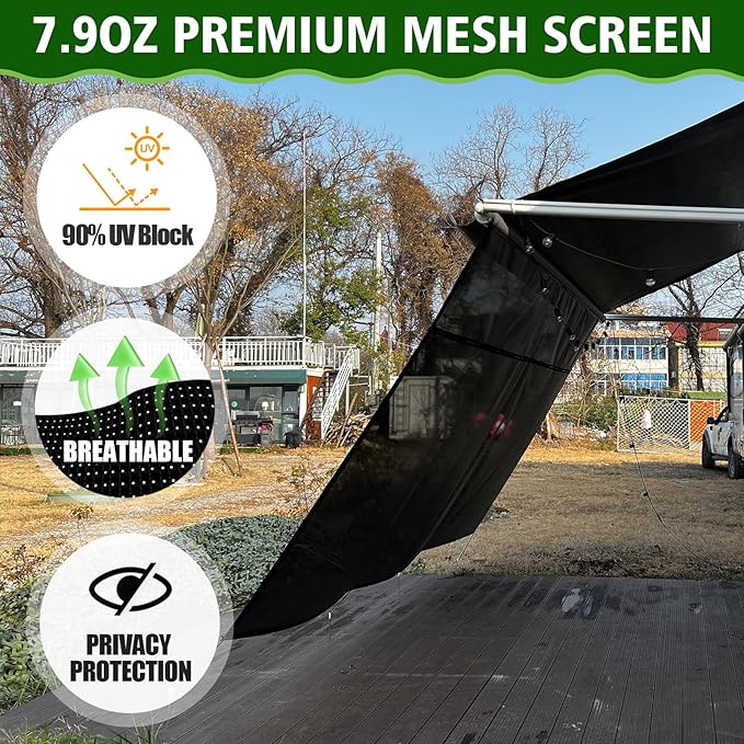 Dulepax RV Awning Sun Shade Screen with Zipper 9'X10'3'' -Second Generation RV Awning Shade Screen Significantly Improves Shadew and Privacy.Universal, RV Awning Screen with Complete Kits