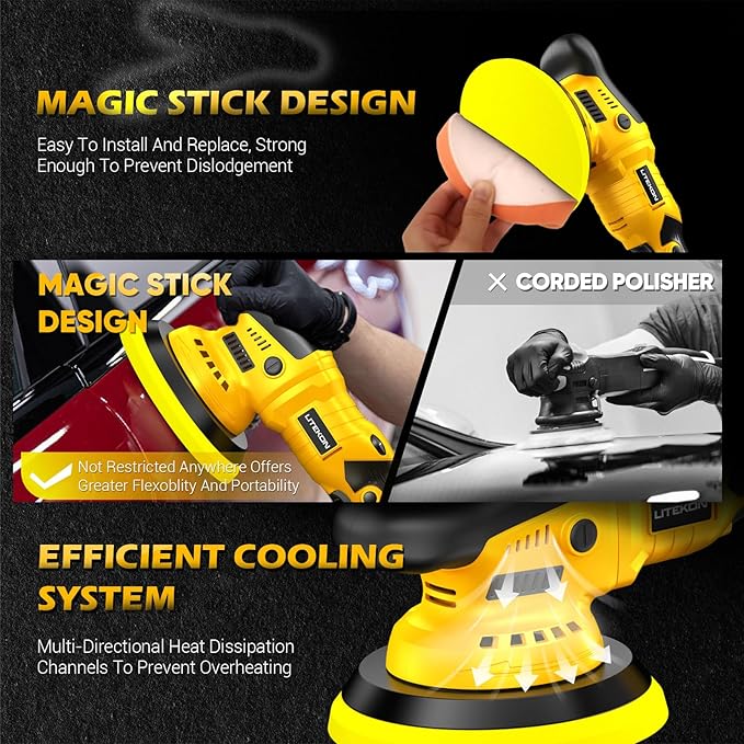 Cordless Buffer Polisher Kit Compatible With De-Walt 20V Battery(No Battery), 2800-5800RPM High Power Orbital Car Polisher with Variable Speed, 21PCS Polishing Accessories, for Car Polishing/Waxing