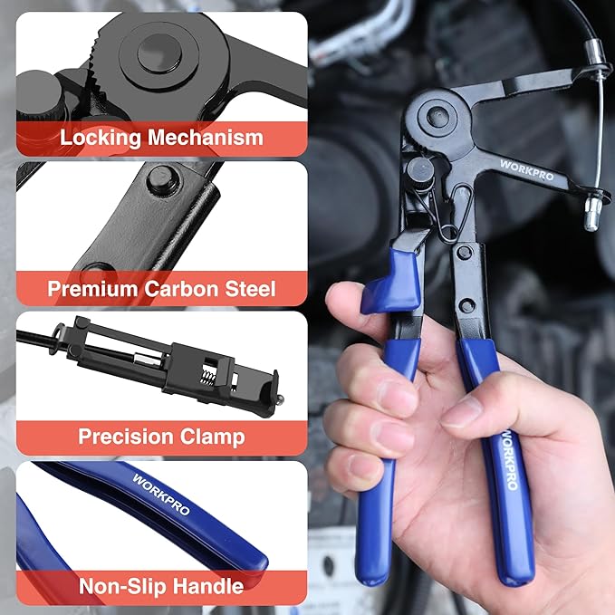 WORKPRO 2-Piece Hose Clamp Pliers Set, 27" Flexible Hose Clamp Plier & Flat Band Hose Pliers Removal Tool for Car Coolant Hose, Water Pipe