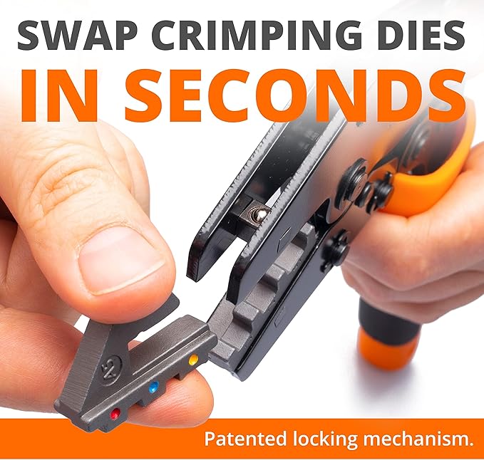 Wirefy Crimping Tool 9" for Quick Change Crimping Dies 26-4 AWG | High Leverage Wire Crimper | Crimping Pliers | Ratcheting Terminal Crimp Tool