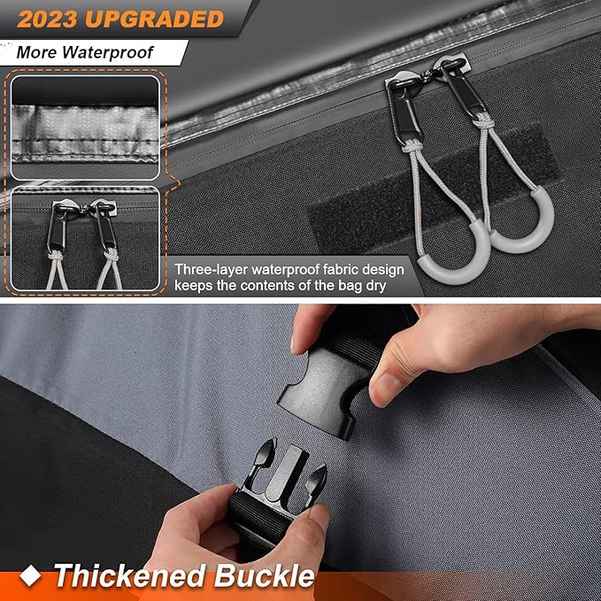 Sailnovo Car Rooftop Cargo Carrier Roof Bag, 15 Cubic feet Waterproof Roof Cargo Carrier fit car with/Without Luggage Rack - Vehicle Soft Shell Roof Cargo Box with Tie-Down Strap, Safety Hook