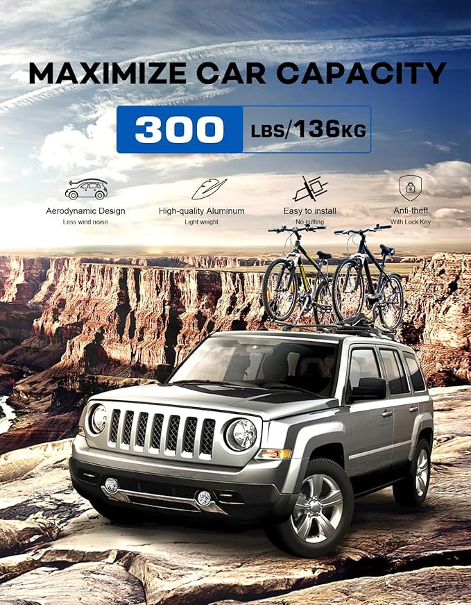 300lbs Lockable Roof Rack Cross Bars Compatible with Jeep Patriot 2007-2017,Heavy Duty Aluminum Roof Rails Crossbars Cargo Canoe Black Rooftop Cargo.