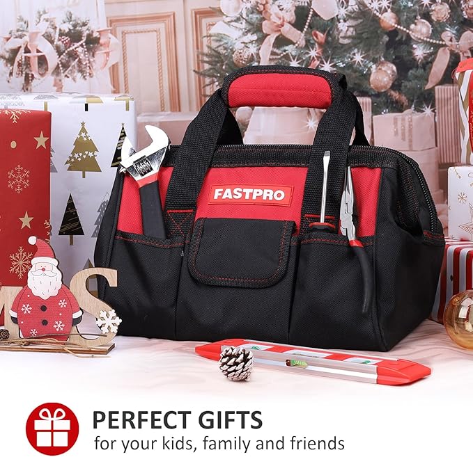 FASTPRO 215-Piece Home Repairing Tool Set with 12-Inch Wide Mouth Open Storage Bag,Household Hand Tool Kit,Red