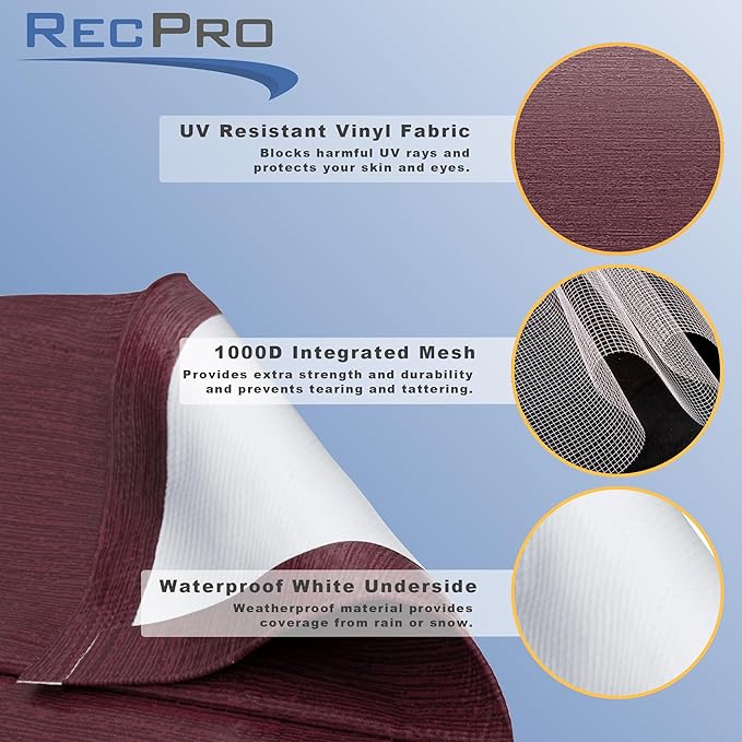 RecPro RV Awning Fabric Replacement Heavy Duty 16 oz. Weatherproof Vinyl | Universal Camper Awning Replacement for RV, Trailer, Motorhome | Burgundy Fade, 17' (Fabric 16'1")