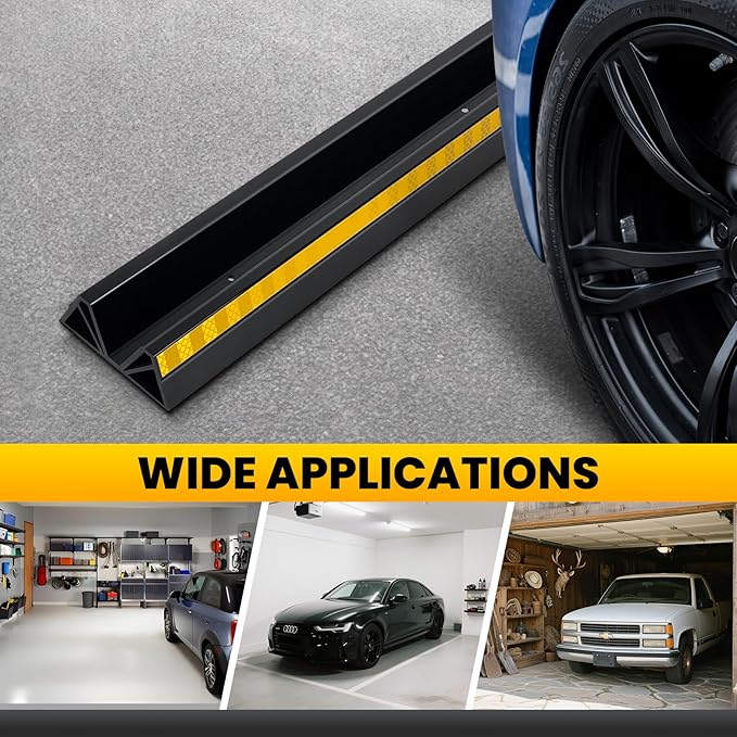 2 Pcs 18'' Parking Car Wheel Stopper for Garage with 2 Installation Methods, Heavy Duty Tire Stops with Reflective Tapes, Car Parking Aids for Garage, Easy to Install