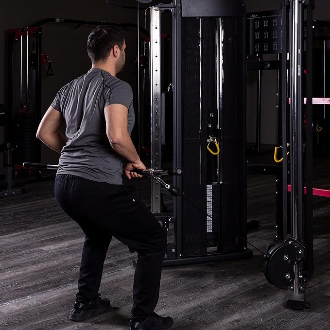 AmStaff 48" Straight Ez Curl Lat Pull Down Bar with Revolving Double Hook for Dual Pulley Cable Machines, Functional Trainer Multi-Purpose Attachment