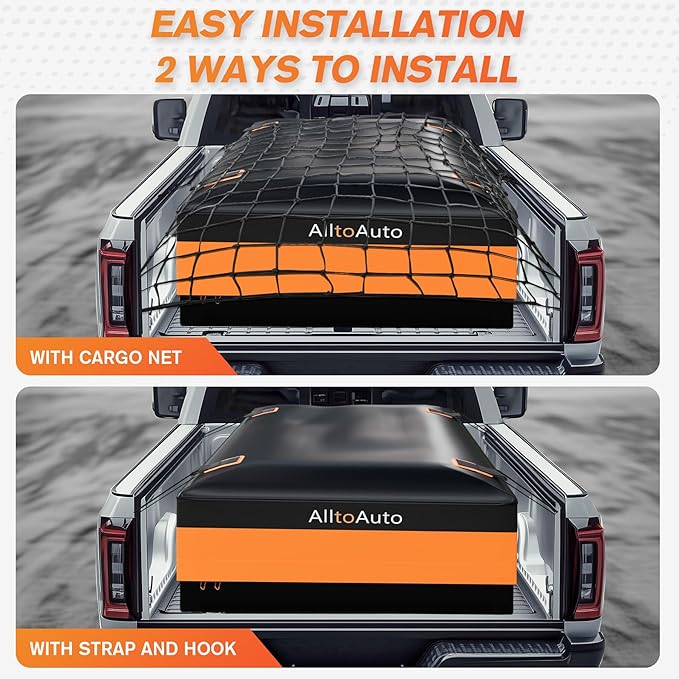 Truck Bed Cargo Bag with Cargo Net, 26 Cubic Feet (51''x40''x22''), 4'x6' Cargo Net Stretches to 8'x12', 100% Waterproof Heavy Duty PVC, Fits Any Truck Size, Convenient for Installation